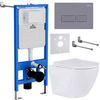 Унитаз подвесной Roxen Antares 530185-01 в комплекте с инсталляцией StounFix Dual Fresh 6 в 1 966771 (кнопка: серый гранит) - фото