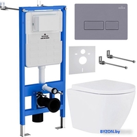 Унитаз подвесной Roxen Antares 530185-02 в комплекте с инсталляцией StounFix Slim 6 в 1 966774 (кнопка: серый гранит) - фото