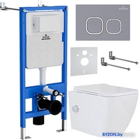 Унитаз подвесной Roxen Cube bidet в комплекте с инсталляцией StounFix Dual Fresh 6 в 1 966426 (кнопка: серый бетон) - фото
