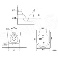 Унитаз подвесной Roxen Simple Compact в комплекте с инсталляцией StounFix Dual Fresh 6 в 1 966428 (кнопка: серый бетон) - фото2