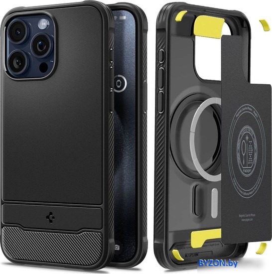 Чехол для телефона Spigen Rugged Armor (MagFit) для iPhone 15 Pro ACS06703 (черный) Чехол для телефона Spigen Rugged Armor (MagFit) для iPhone 15 Pro ACS06703 (черный)