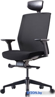 Офисное кресло Bestuhl J1 Black Pl с подголовником и подлокотником (черная сетка/черная ткань) - фото
