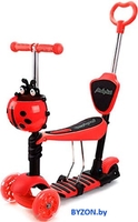 Трехколесный самокат Moby Kids Божья коровка 3 в 1 641275 (красный) - фото