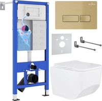Унитаз подвесной Roxen Boro в комплекте с инсталляцией StounFix Dual Fresh 6 в 1 968081 (кнопка: брашированное золото) - фото