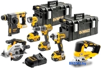 DeWalt DCK690P3T (лобзик, циркулярка, шуруповерт, винтоверт, фонарь, перфоратор, 3 АКБ, кейс) - фото