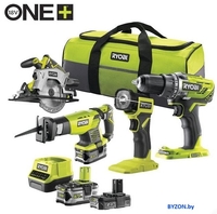 Ryobi RCK184-252S 5133005692 (шуруповерт, фонарь, сабельная пила, циркулярная пила, 2 АКБ, сумка) - фото