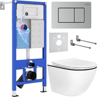 Унитаз подвесной Roxen Antares Black в комплекте с инсталляцией StounFix Dual Fresh 6 в 1 968427 (кнопка: сатин) - фото