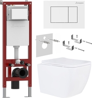 Унитаз подвесной Roxen Cube в комплекте с инсталляцией Asten Readle Zentralmodul AR0601-135W с белой кнопкой - фото