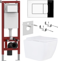 Унитаз подвесной Roxen Cube в комплекте с инсталляцией Asten Readle Zentralmodul AR0601-135CH с кнопкой (хром глянец) - фото