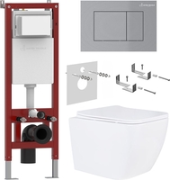 Унитаз подвесной Roxen Cube в комплекте с инсталляцией Asten Readle Zentralmodul AR0601-185M с кнопкой сатин (хром матовый) - фото